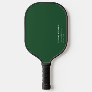 Raquette De Pickleball Monogramme vert foncé simple/basique Nom + Contact