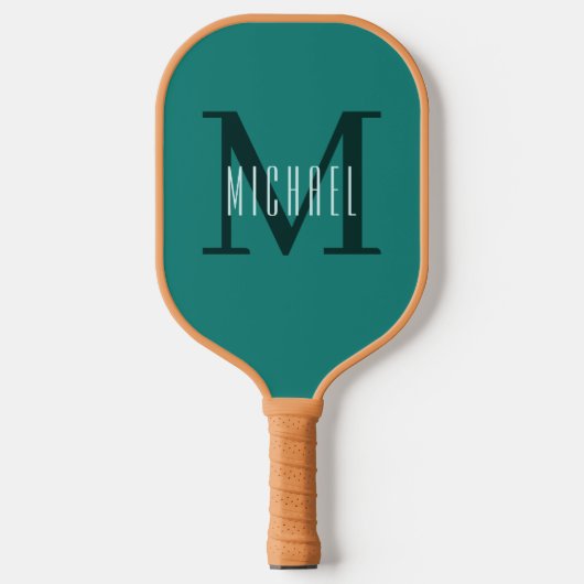 Raquette De Pickleball Monogramme vert simple Initiale et prénom (Recto)