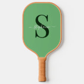 Raquette De Pickleball Monogramme vert simple Nom initial (Recto)