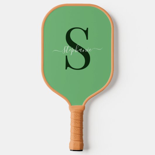 Raquette De Pickleball Monogramme vert simple Nom initial (Verso)