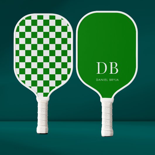Raquette De Pickleball Monogramme Vichy Vert Moderne