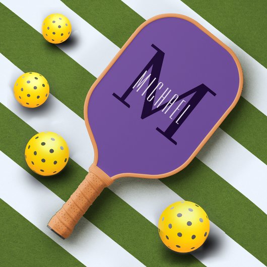 Raquette De Pickleball Monogramme violet simple Initiale & Nom