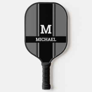 Raquette De Pickleball Monogrammes et nom, Gris et Gris
