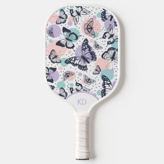 Raquette De Pickleball Monographie motif de papillons rétro coloré (Recto)
