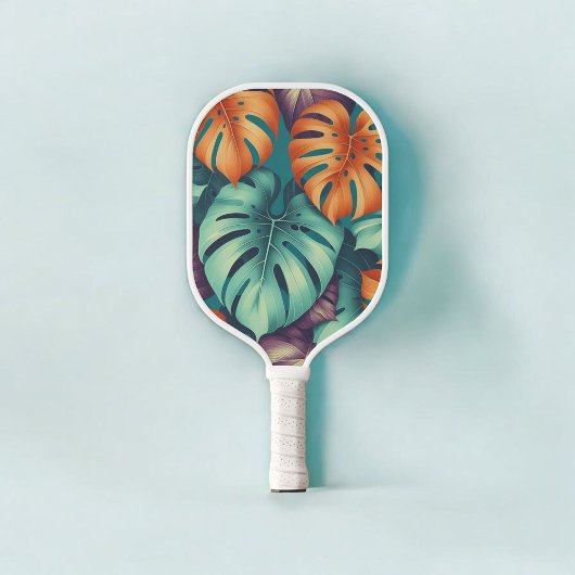 Raquette De Pickleball Monstera Tropical Aquarelle Verdure Palm Feuilles