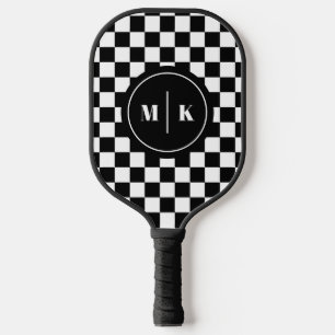 Raquette De Pickleball Motif à carreaux contrastés noir et blanc rétro