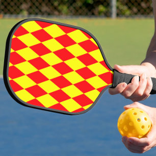 Raquette De Pickleball Motif à carreaux Harlequin rouge jaune 