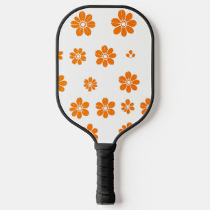 Raquette De Pickleball Motif à crayon floral orange sur Arrière - plan bl