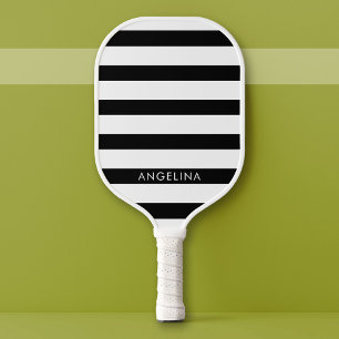 Raquette De Pickleball Motif à rayures noir et blanc moderne Nom personna