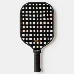 Raquette De Pickleball Motif à rayures noir et blanc Monogramme moderne
