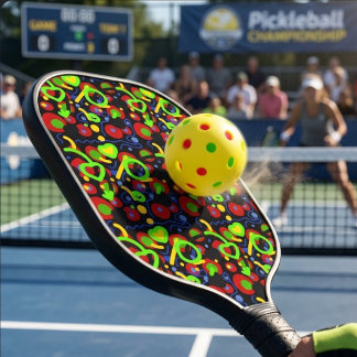 Raquette De Pickleball Motif abstrait de gribouillis pop rétro de couleur