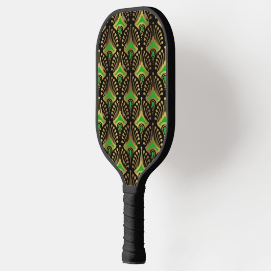 Raquette De Pickleball Motif Art déco or et vert sur noir (Gauche)