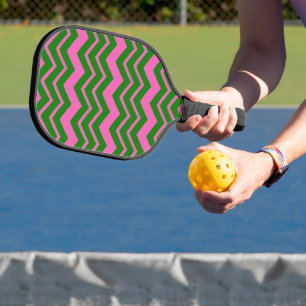 Raquette De Pickleball Motif chevron zigzag vert rose