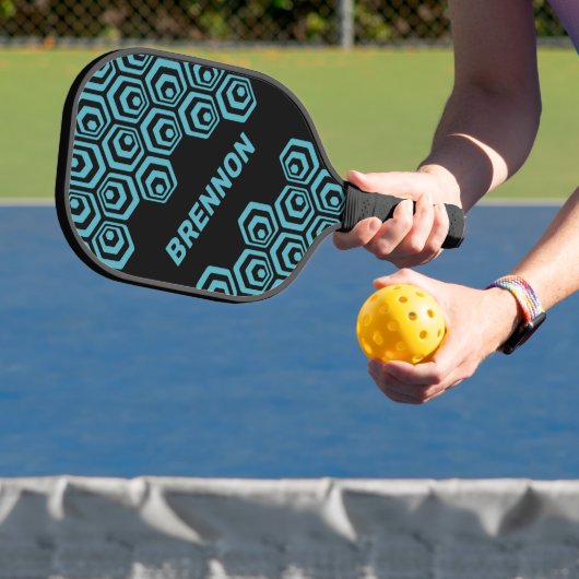 Raquette De Pickleball Motif d'art rétro en Polygon Hexagon foncé personn (Insitu)