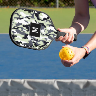 Raquette De Pickleball Motif de camouflage vert monogramme