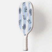 Raquette De Pickleball Motif de coquillages bleu et blanc Monogramme mode (Gauche)