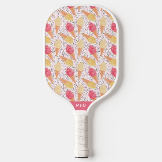 Raquette De Pickleball Motif de crème glacée monogramme personnalisé (Recto)