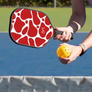 Raquette De Pickleball Motif de girafe abstraite rouge et blanche