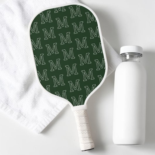 Raquette De Pickleball Motif de monogramme initial simple vert foncé mode