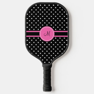 Raquette De Pickleball Motif de point de Polka blanc et noir Monogram