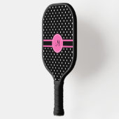 Raquette De Pickleball Motif de point de Polka blanc et noir Monogram (Gauche)