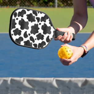 Raquette De Pickleball Motif de points de vache Poster de animal noir et