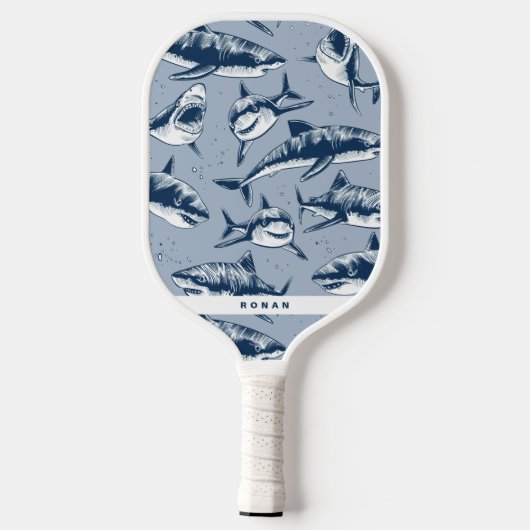Raquette De Pickleball Motif de requin bleu effrayant | Nom (Verso)