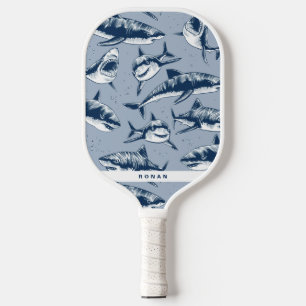 Raquette De Pickleball Motif de requin bleu effrayant Nom