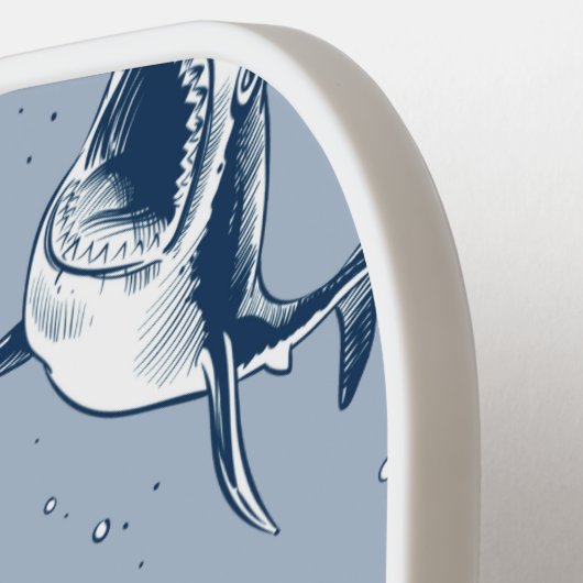 Raquette De Pickleball Motif de requin bleu effrayant | Nom (Détail gauche)