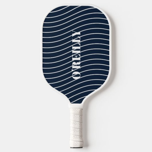 Raquette De Pickleball Motif de vague noir et blanc Monogramme moderne (Recto)
