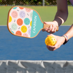 Raquette De Pickleball Motif de visage joyeux souriant coloré