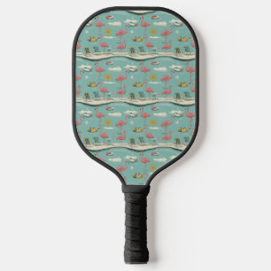 Raquette De Pickleball Motif d'été au bord de la piscine aux flamants ros