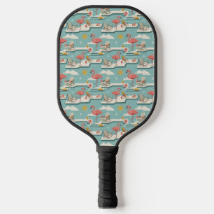 Raquette De Pickleball Motif d'été au bord de la piscine aux flamants ros
