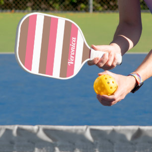Raquette De Pickleball Motif en bande Personnaliser Brown rose blanc