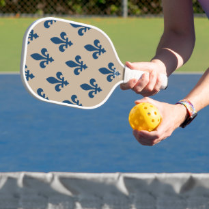 Raquette De Pickleball Motif Fleur de Lis, Bleu Royal Français sur Crème
