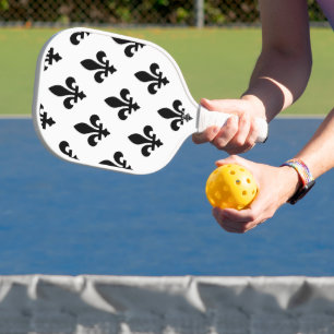 Raquette De Pickleball Motif Fleur de Lis, Royal Français, Noir sur Blanc