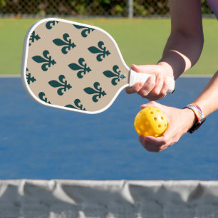 Raquette De Pickleball Motif Fleur de Lis, Vert Royal Français sur Crème