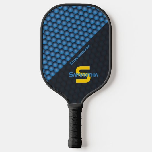 Raquette De Pickleball Motif géométrique moderne Fer bleu Nom personnalis (Verso)