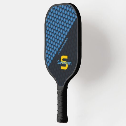 Raquette De Pickleball Motif géométrique moderne Fer bleu Nom personnalis (Gauche)