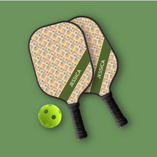Raquette De Pickleball Motif géométrique multicouleur tendance vert perso
