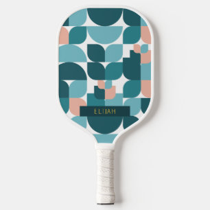 Raquette De Pickleball Motif géométrique rétro bleu et rose