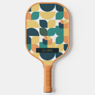 Raquette De Pickleball Motif géométrique rétro jaune et vert