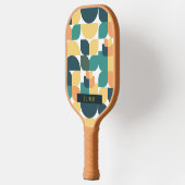 Raquette De Pickleball Motif géométrique rétro jaune et vert (Gauche)