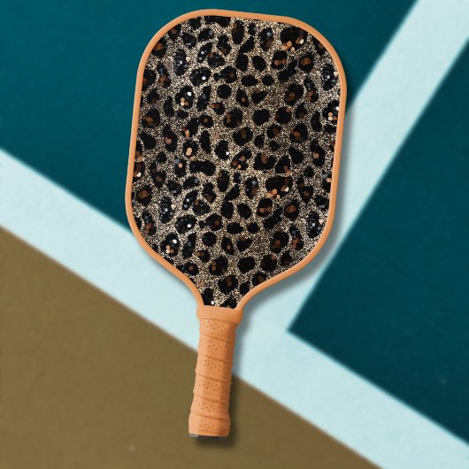 Raquette De Pickleball Motif Léopard Brun Noir Or Paillettes Luxe