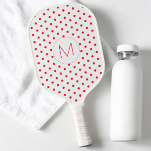 Raquette De Pickleball Motif moderne à pois rouges, monogramme initial mi