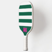 Raquette De Pickleball Motif rayé vert et blanc avec monogramme (Gauche)