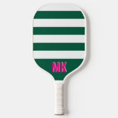 Raquette De Pickleball Motif rayé vert et blanc avec monogramme (Recto)