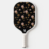 Raquette De Pickleball Motif Rose noir rose or | Monogramme moderne (Verso)