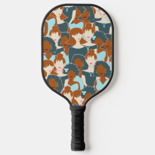 Raquette De Pickleball Motif sans couture avec filles noires et blanches