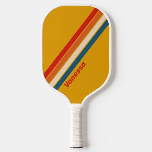 Raquette De Pickleball Moutarde Rétro Rayée avec Nom (Recto)